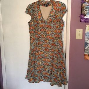 Bird Cap Sleeve Collar Dress